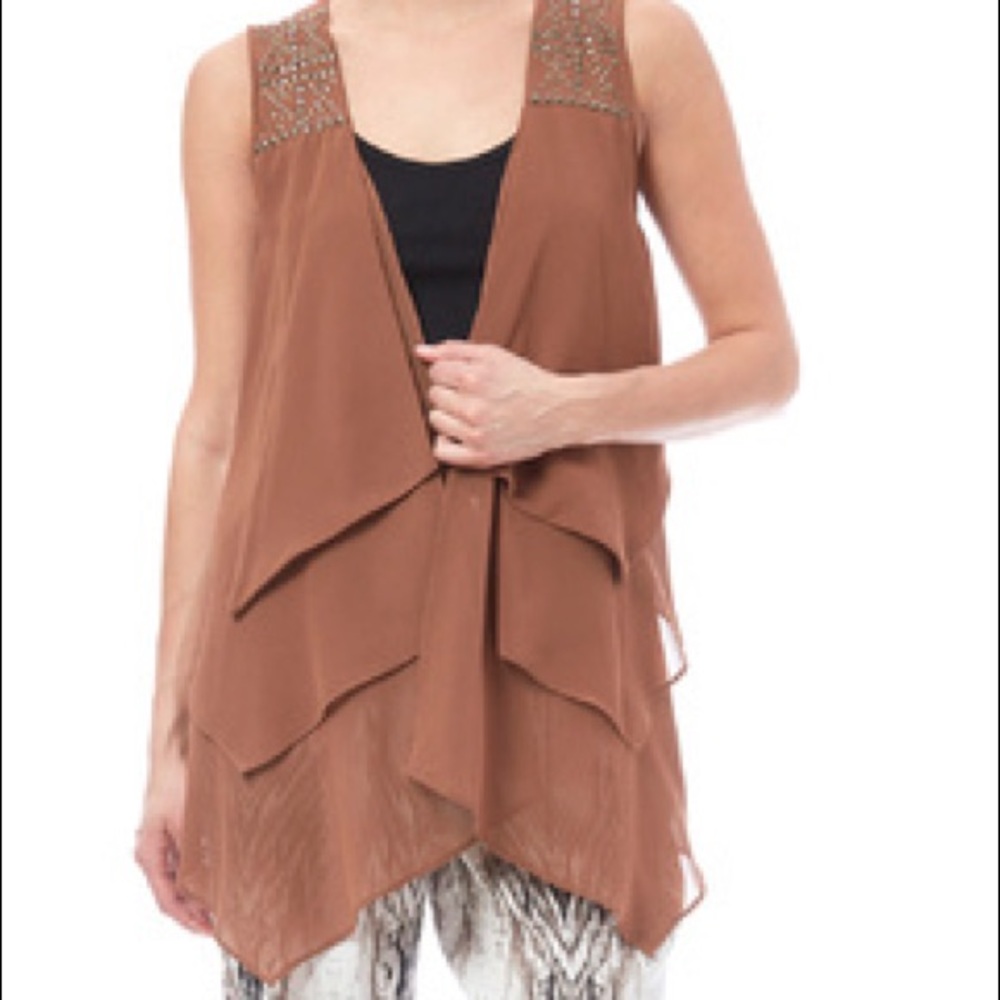 Sheer Cappuccino Colored Layered Vest - Picture 8 of 8